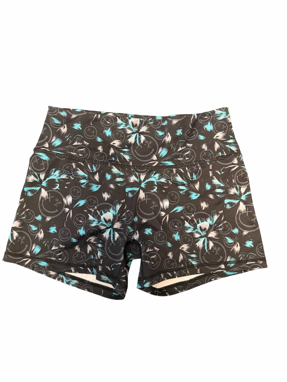 Salty Savage Women’s Black/Teal Floral Bike Shorts - size L - 2.5” inseam